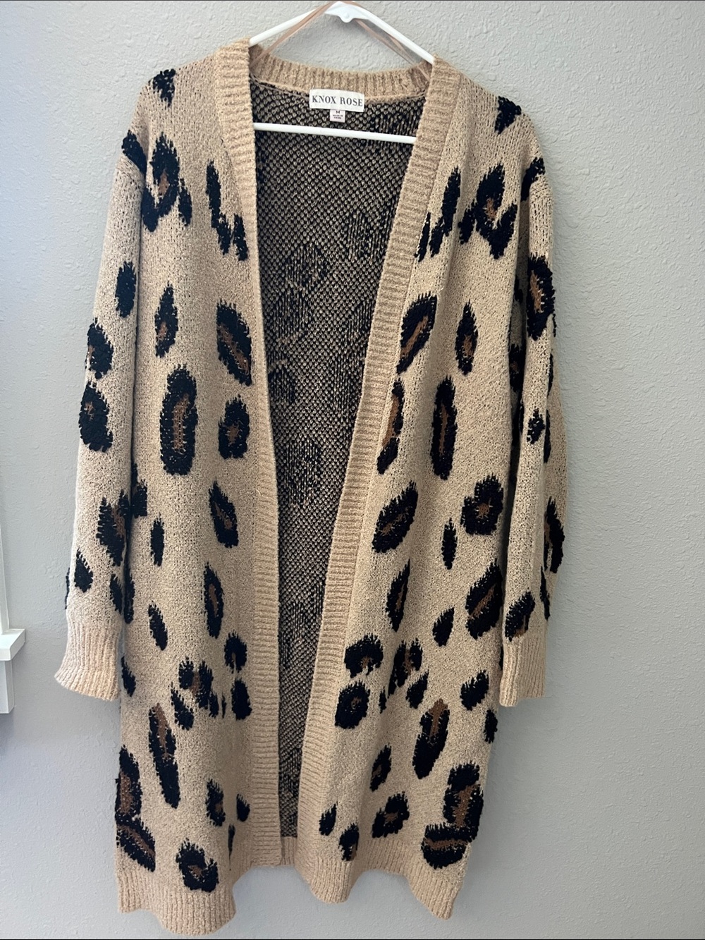 Knox Rose Leopard Print Open Cardigan in Tan, Black & Brown